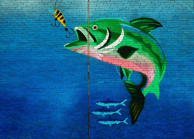 Fishing Mural on Brick Wall