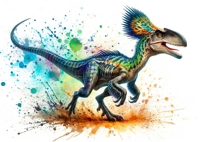 Colorful Dinosaur with Paint Splatters