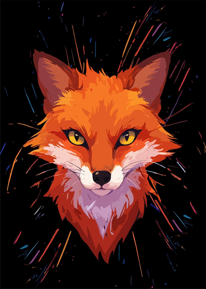 Fox Portrait with Colorful Splatter