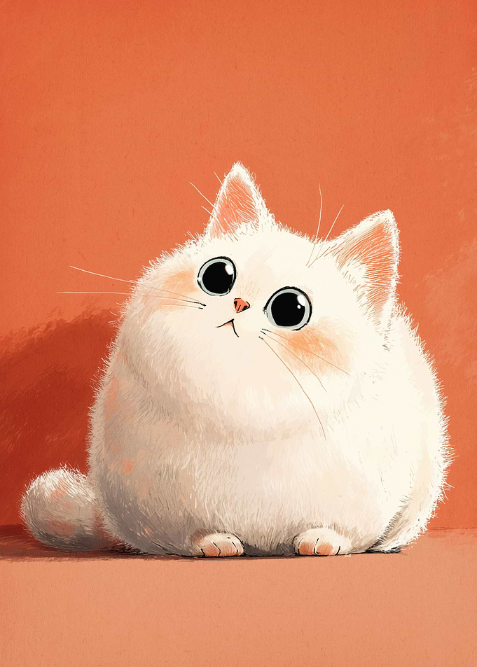 Cute White Cat Illustration