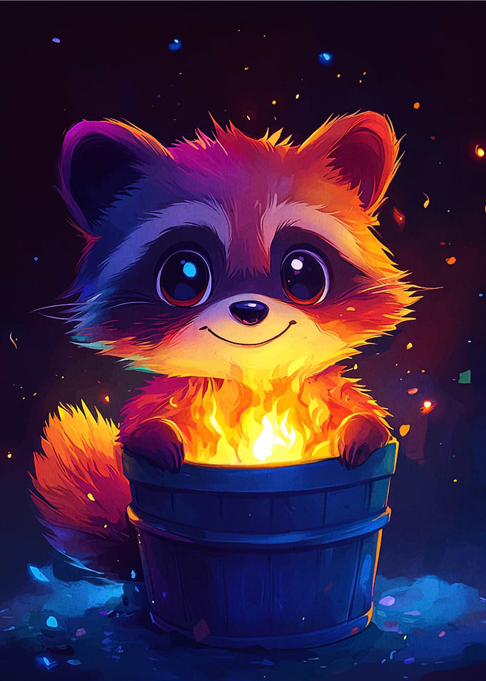Cute Raccoon in a Bucket of Fire