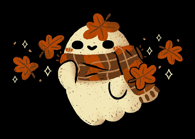 Autumn Ghost with Scarf and Leaves