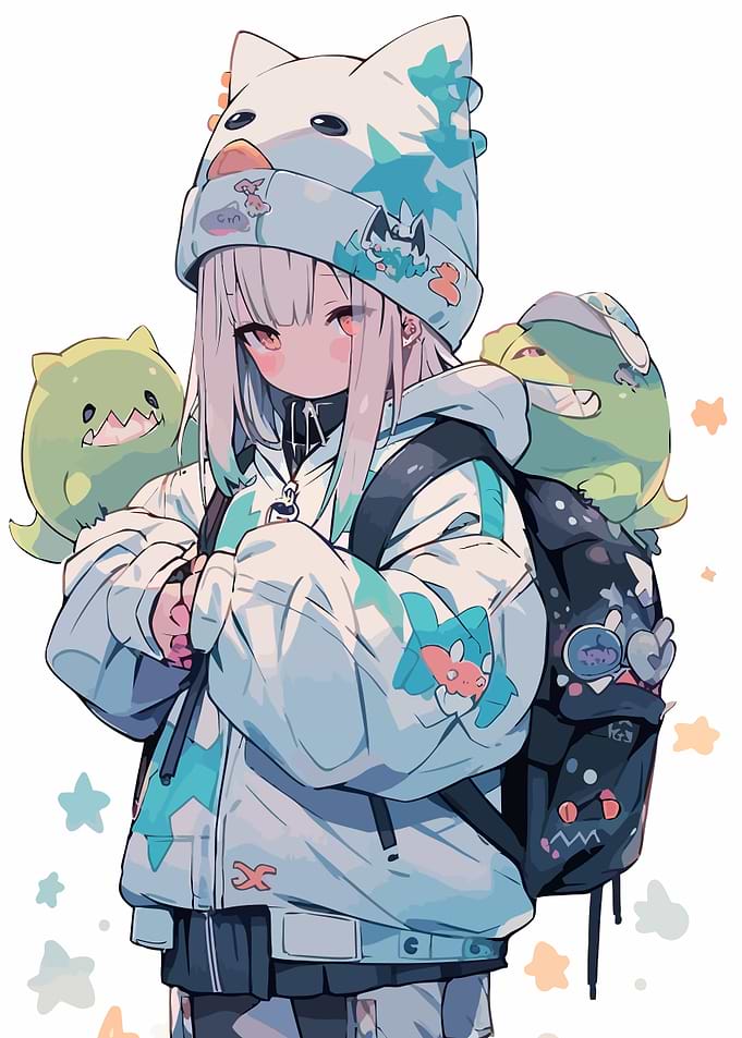 Anime Girl with Monster Backpack