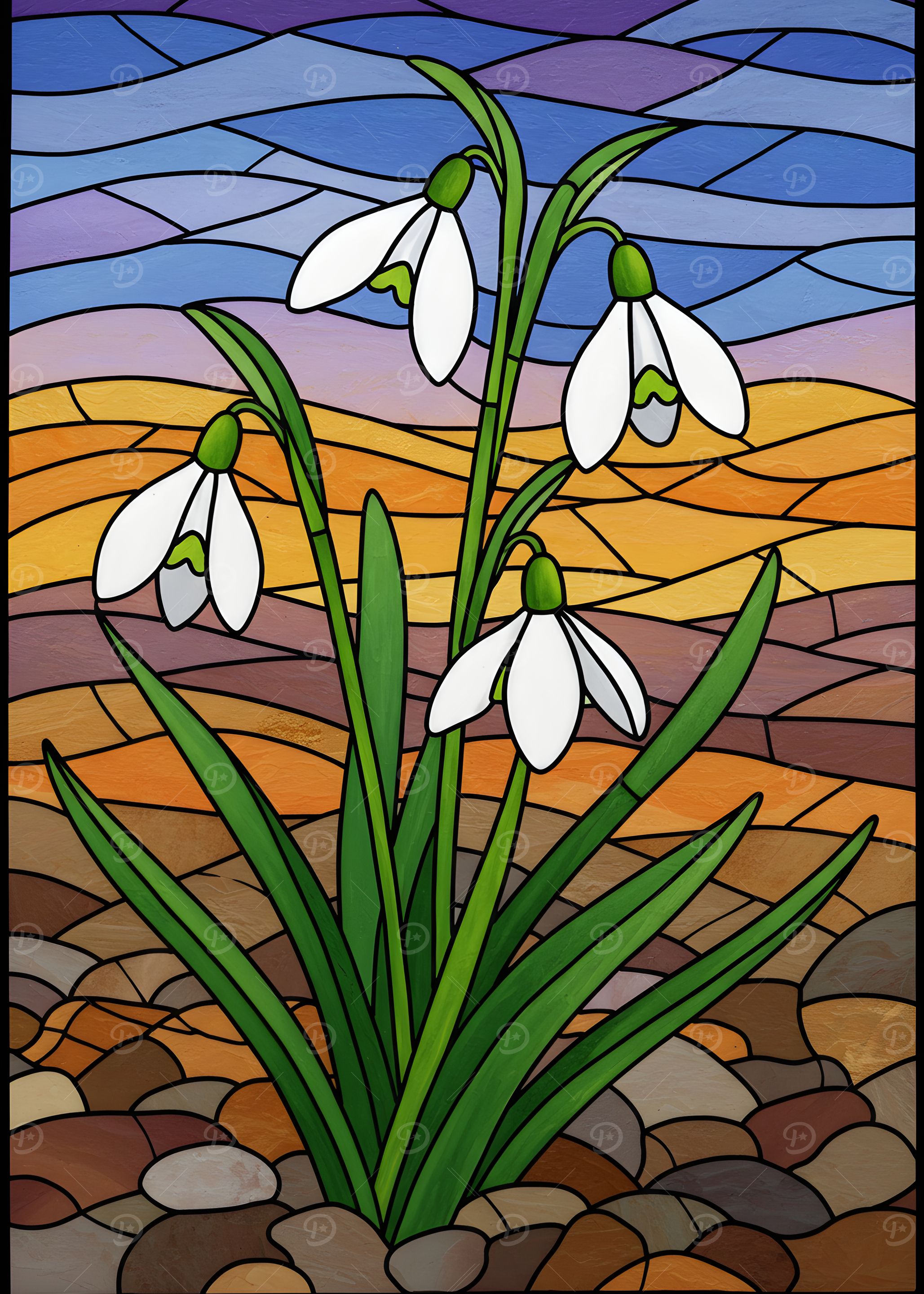 Stained Glass Snowdrop Flowers