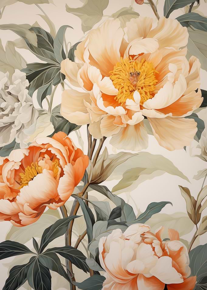 Floral Peonies and Leaves