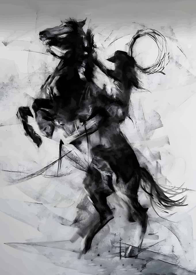 Rearing Horse and Rider Charcoal Sketch