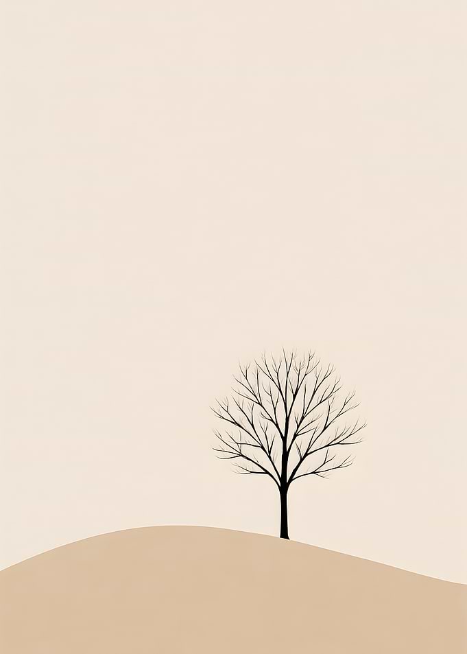 Solitude on Sand - Minimalist Tree Silhouette