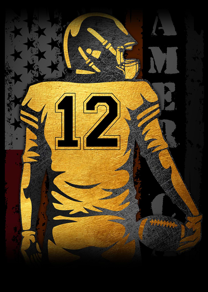 American Football Player with Flag Backdrop