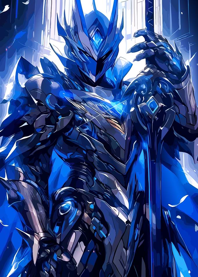 Blue Armored Knight with Sword