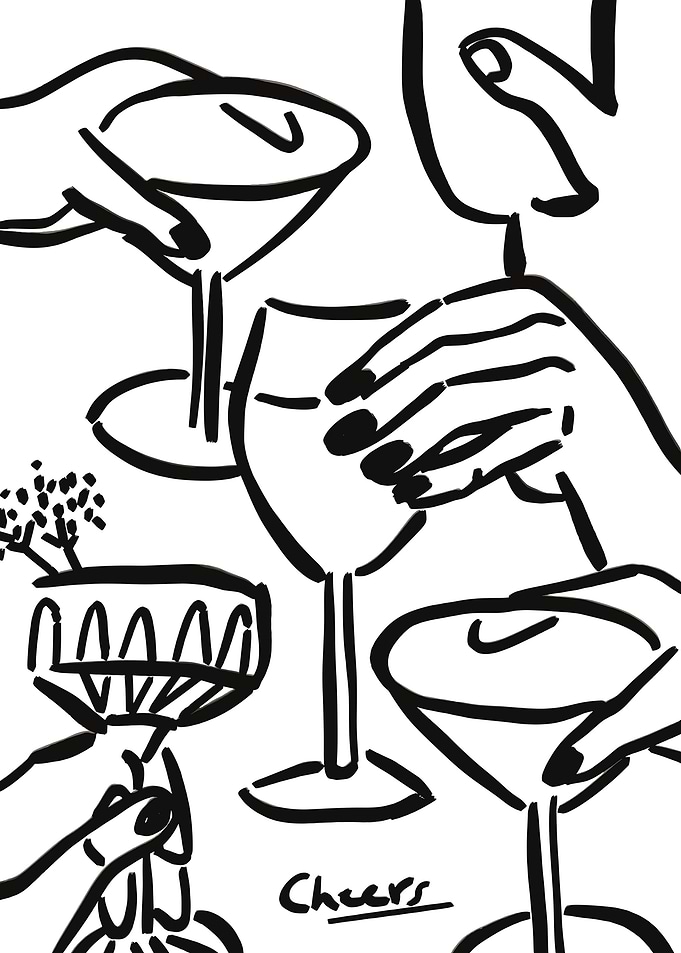 Cheers Illustration with Wine Glasses