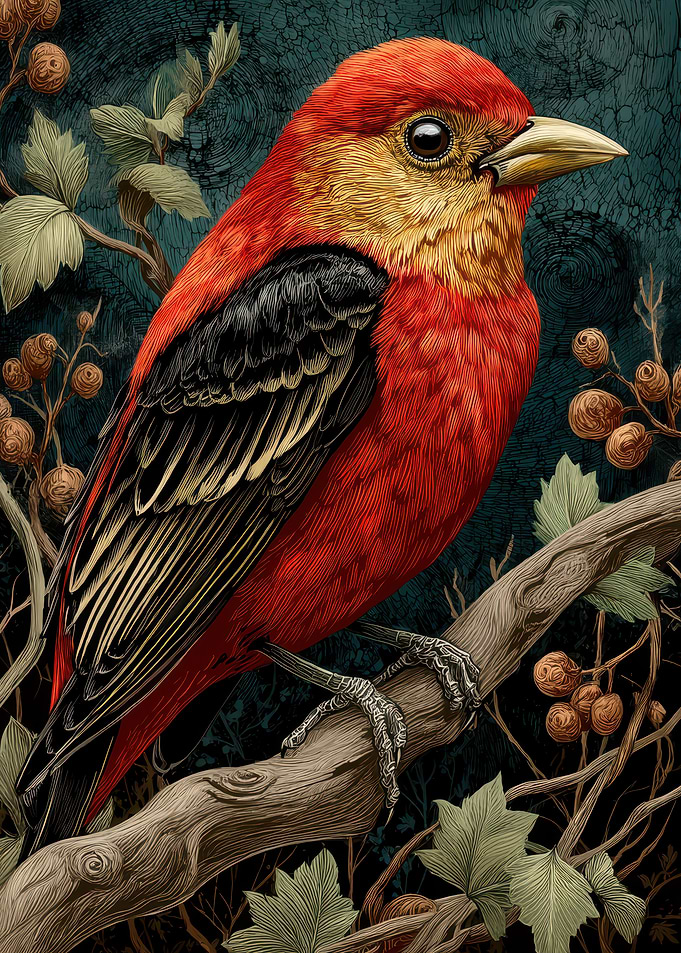 Scarlet Tanager Bird on Branch