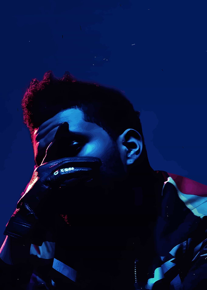 The Weeknd portrait in blue and red