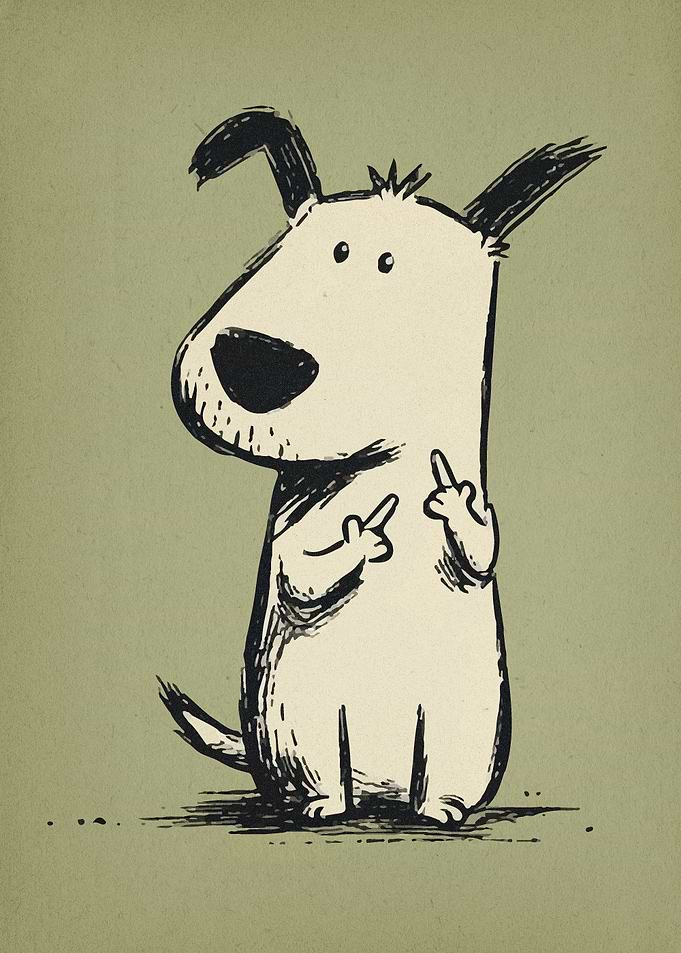 Cartoon Dog Giving the Finger