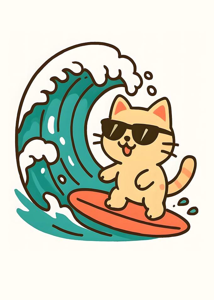 Surfing Cat Cartoon