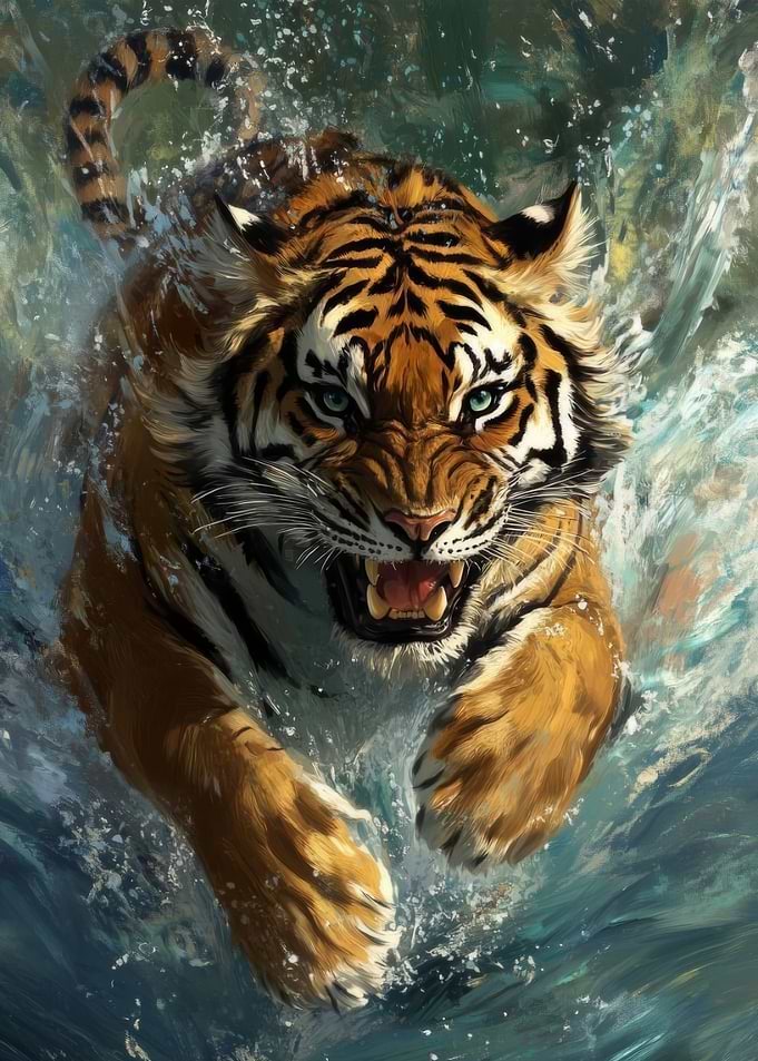 Tiger in Water Painting