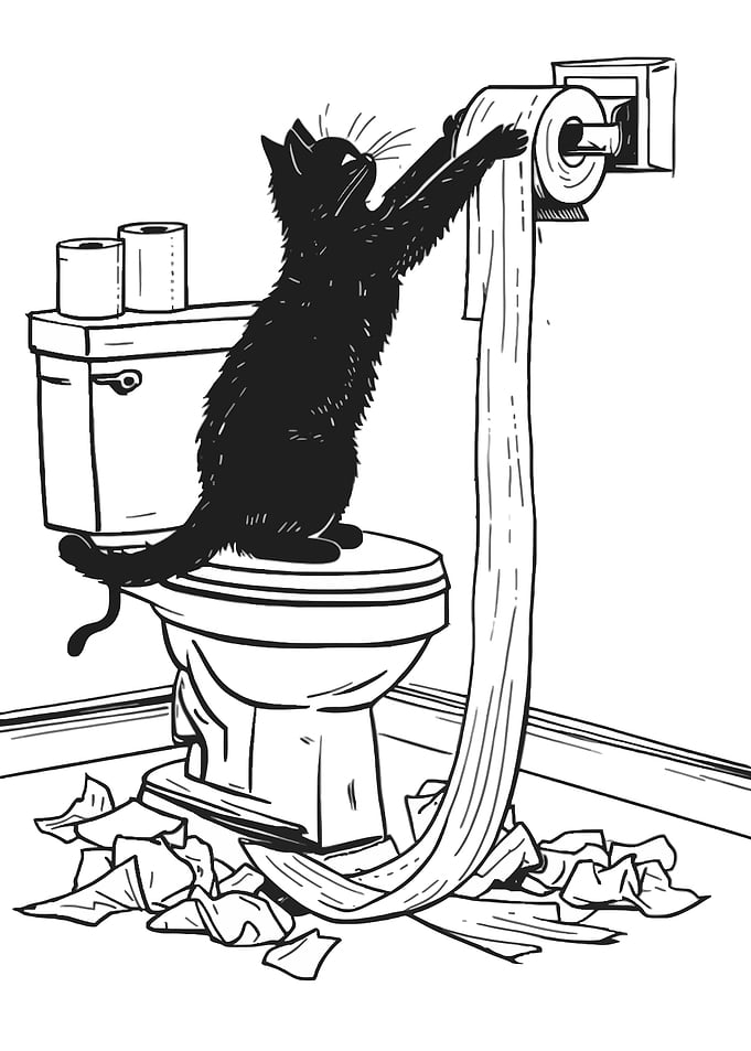 Mischievous Cat with Toilet Paper