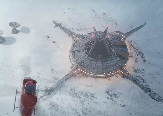 Antarctic Ice Station During a Blizzard