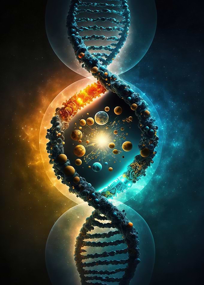DNA Double Helix with Planets