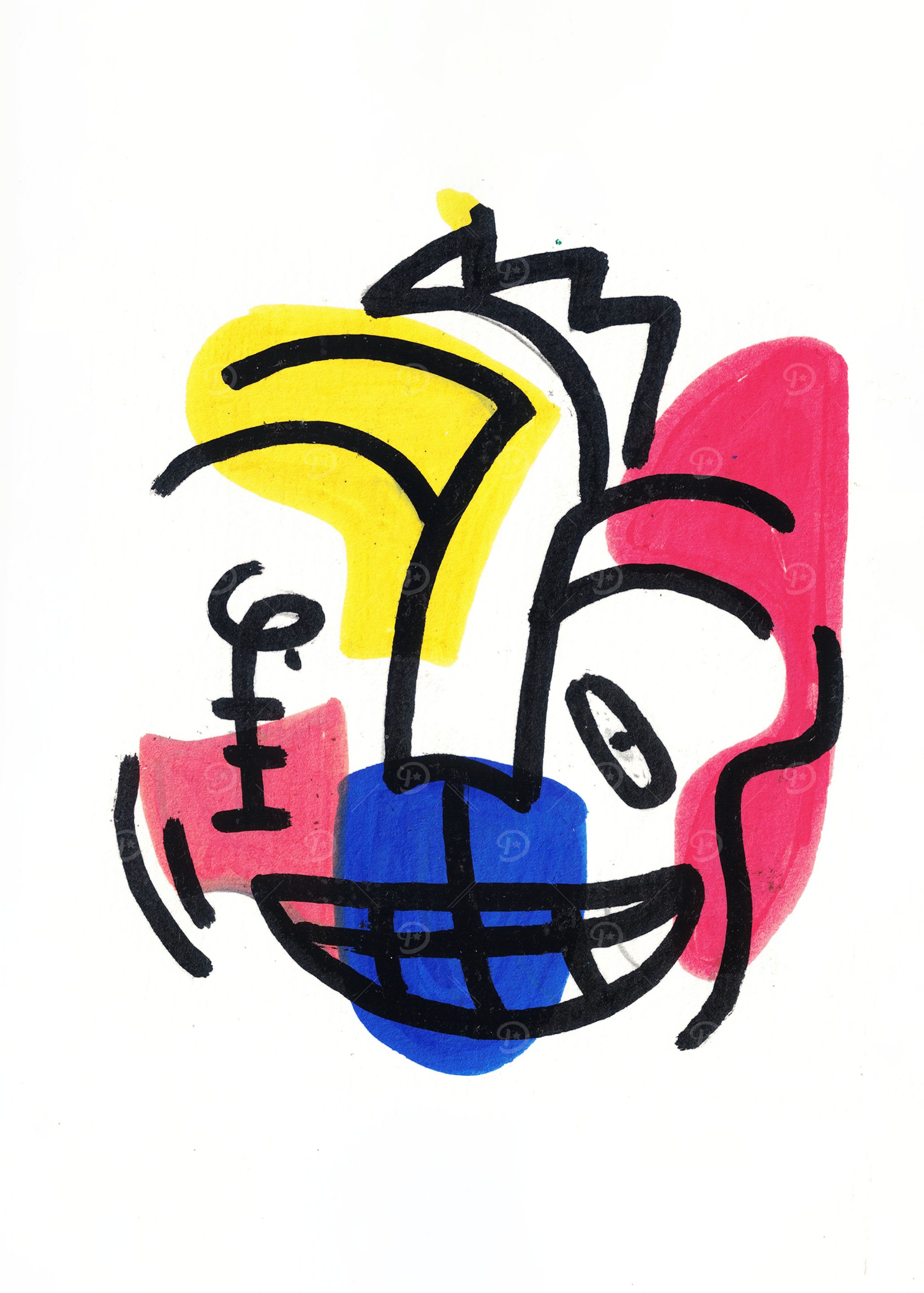 The Line Emotion of Fulfillment | Abstract Face with Bold Colors
