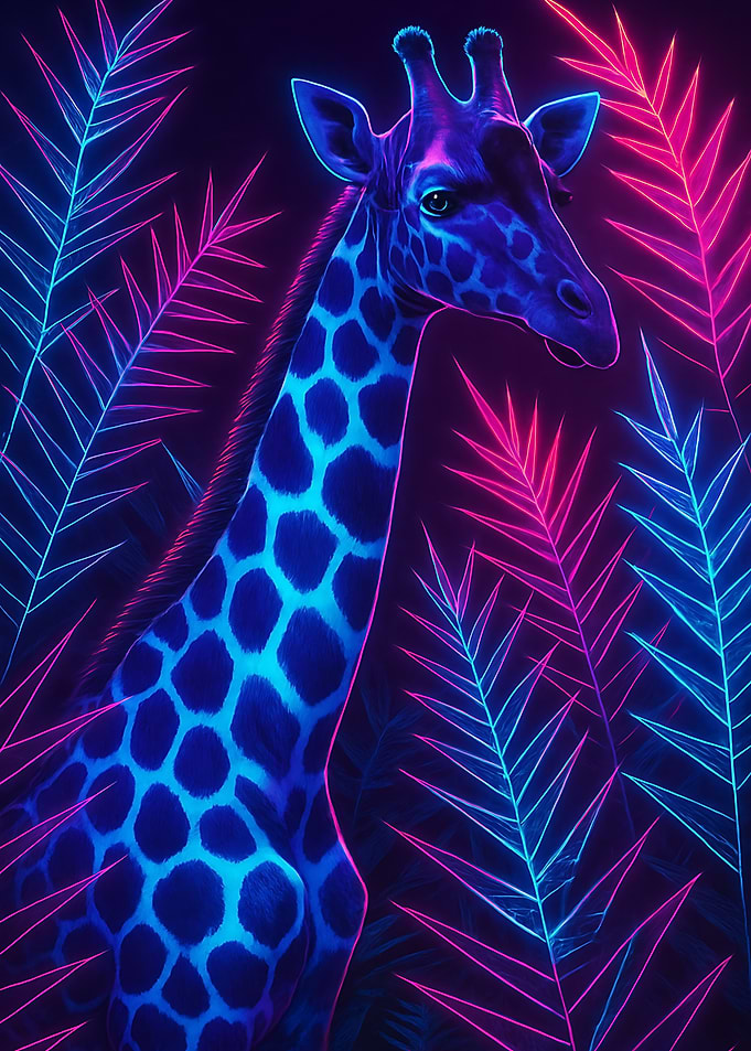 Neon Giraffe in Tropical Setting