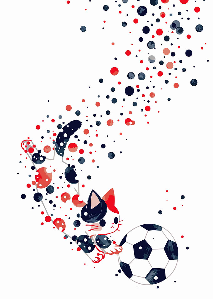 Cat playing with soccer ball art