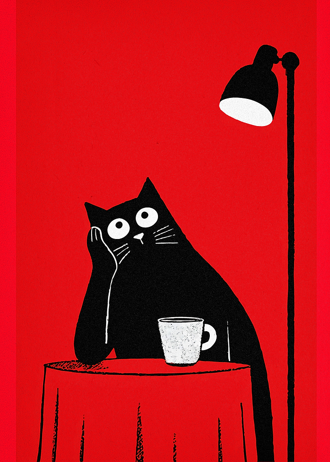 Pensive Cat with Coffee
