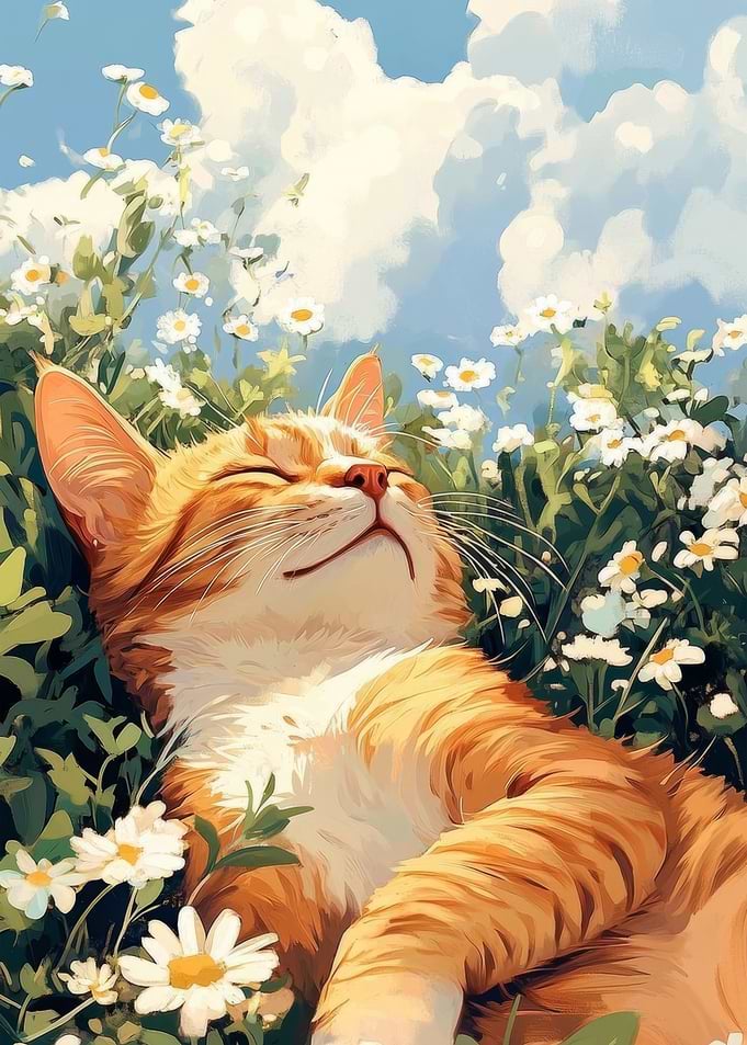 Cat Nap in Daisy Field