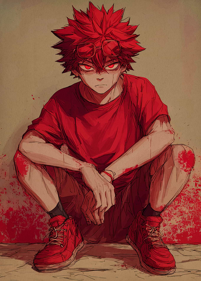 Red-haired Anime Boy with Red Eyes