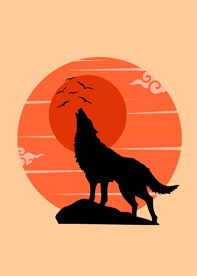 Wolf Howling at Sunset Silhouette