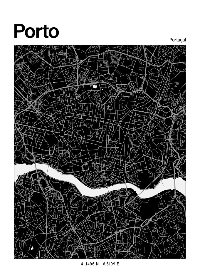 Porto Black and White Map