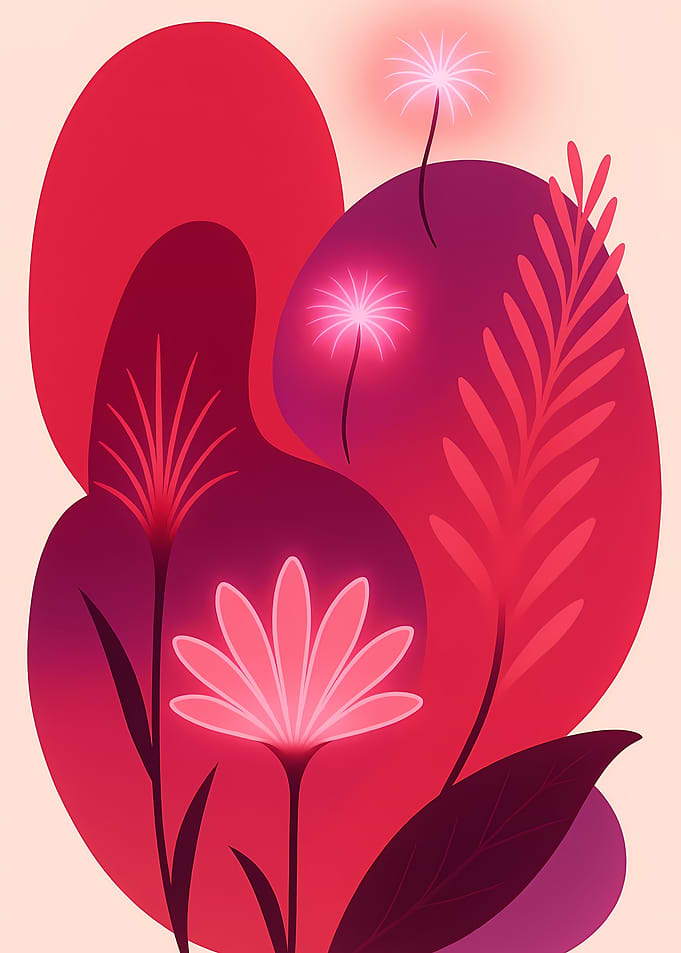 Abstract Floral Illustration in Red Tones