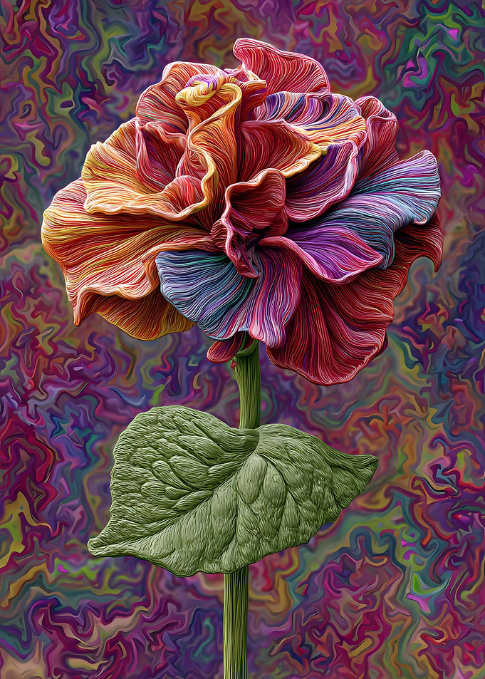 Abstract Floral Art with Swirling Background
