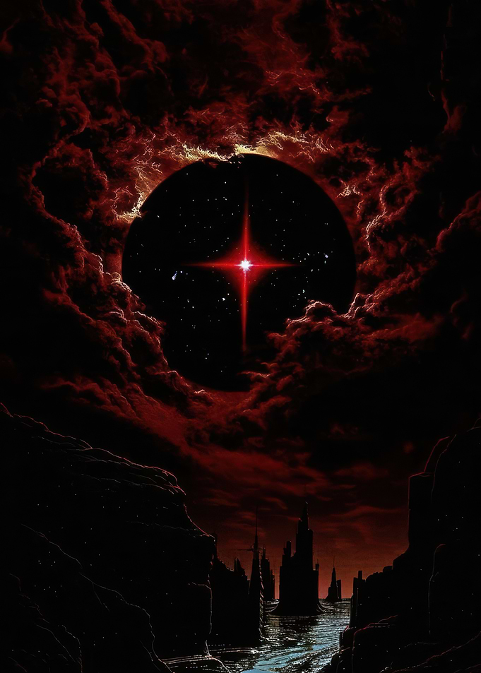 Red Star in Dark Fantasy Landscape