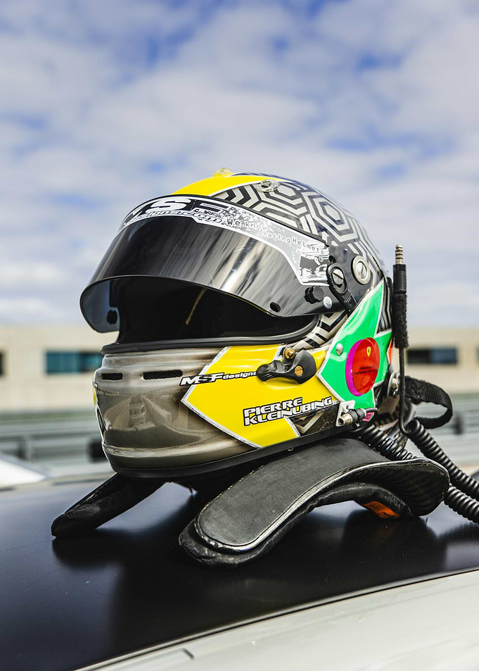 Racing Helmet on Car Roof