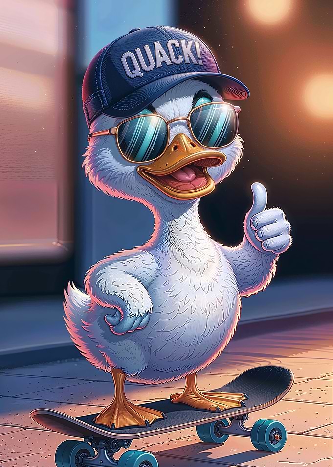 Cool Duck on Skateboard - quack