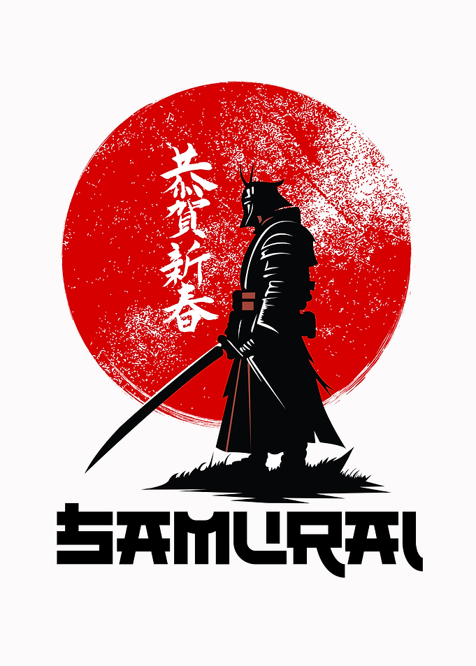 Samurai Warrior Silhouette with Red Sun