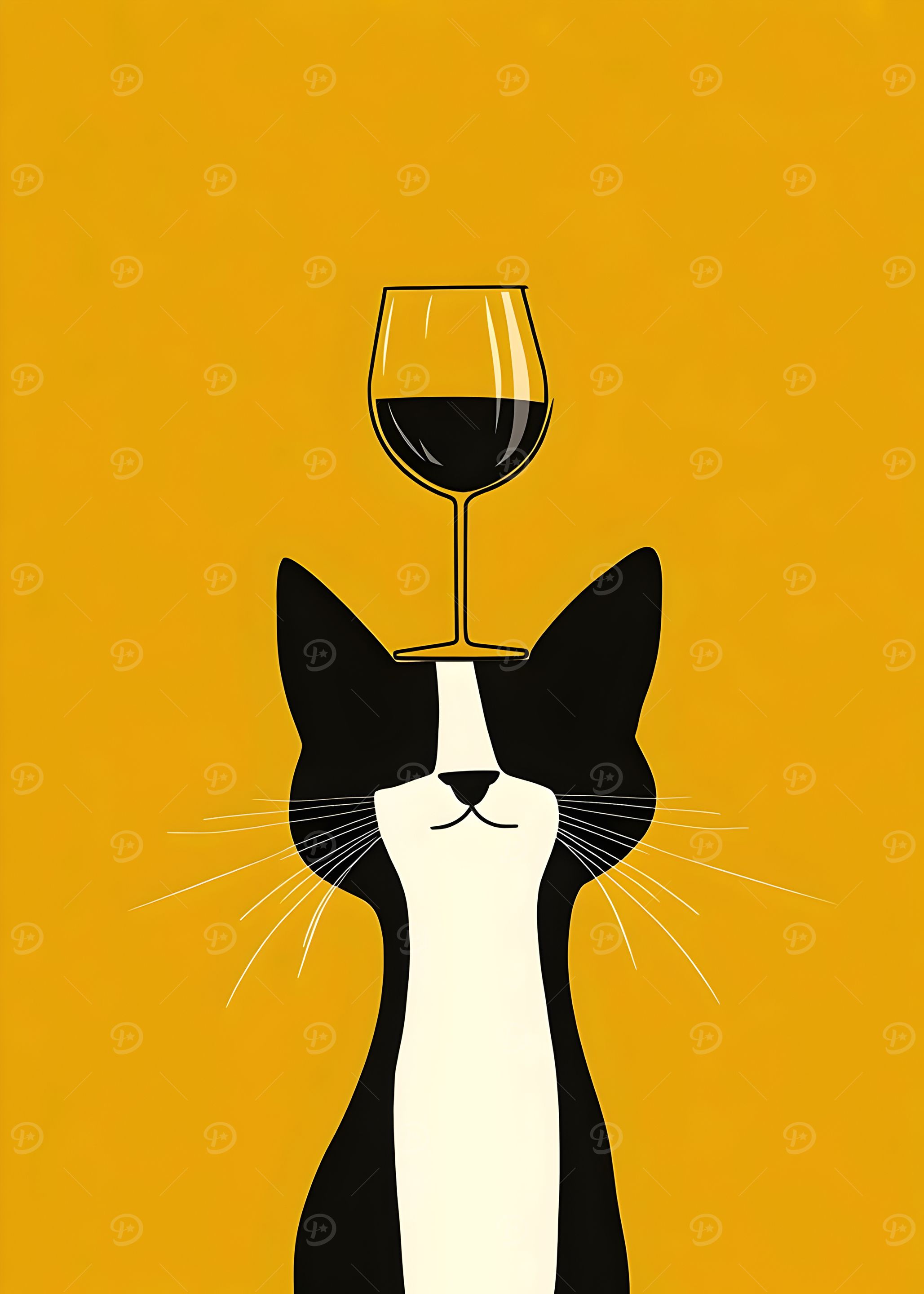 Cat with Wine Glass Illustration