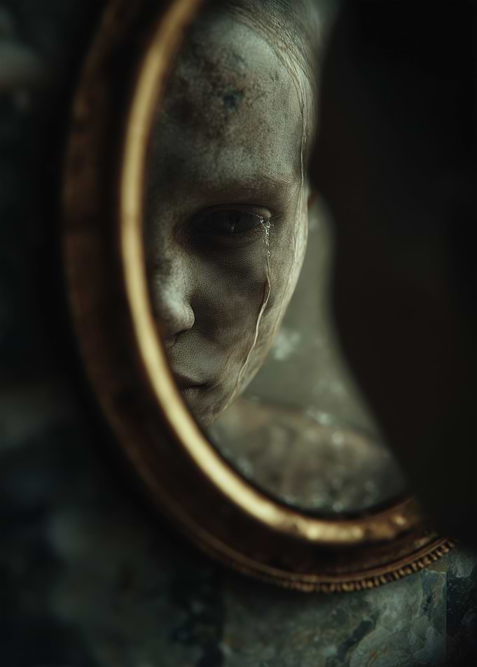 Crying Face Reflection in Mirror