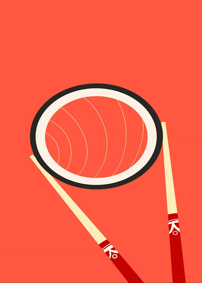 Sushi Roll with Chopsticks Illustration