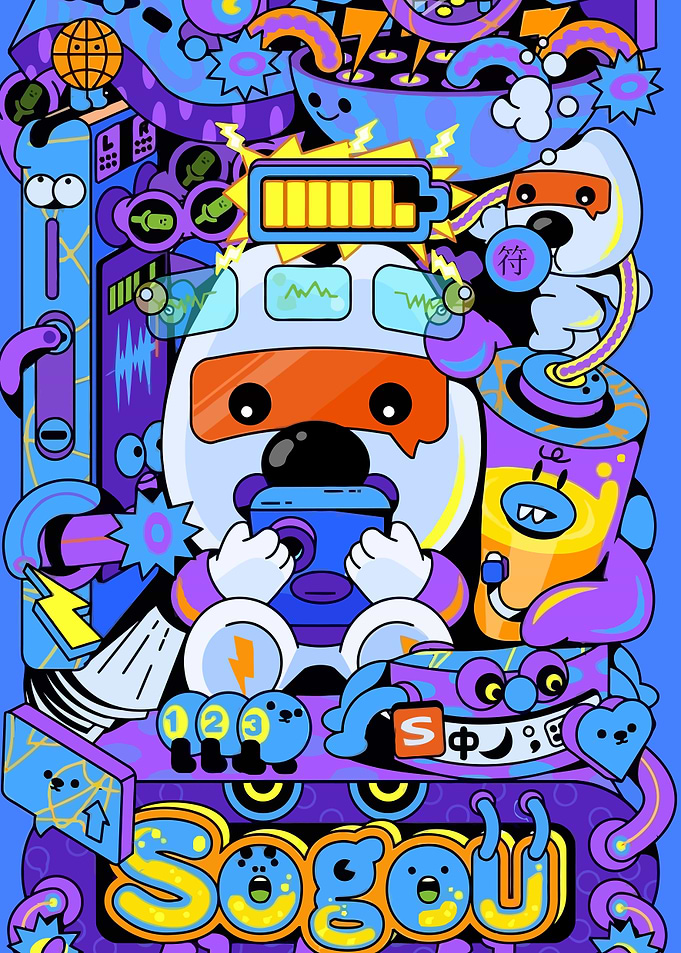 Colorful Doodle Art with Robot Character