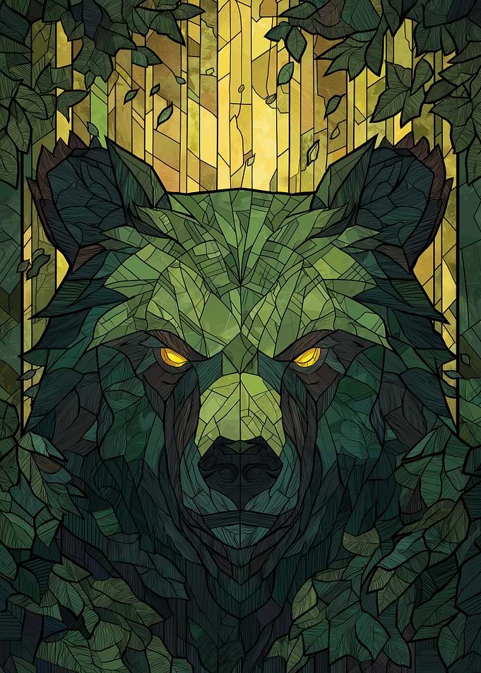 Geometric Bear in Forest Portrait