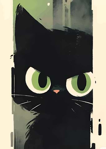 Grumpy Black Cat Portrait