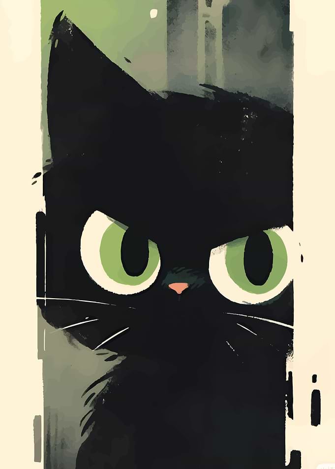 Grumpy Black Cat Portrait