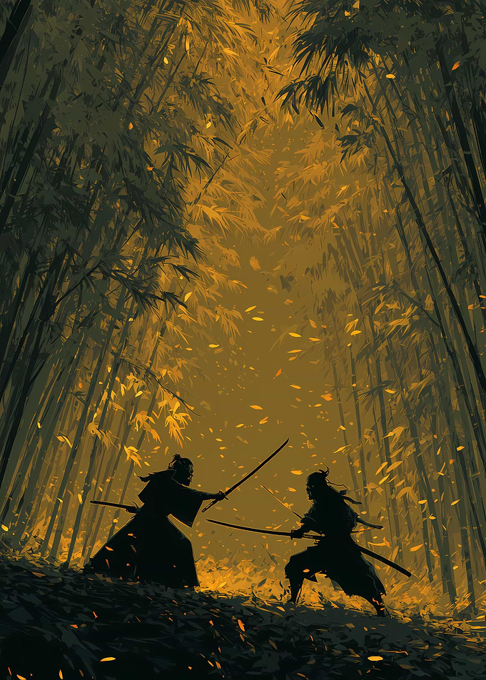 Samurai Duel in Bamboo Forest