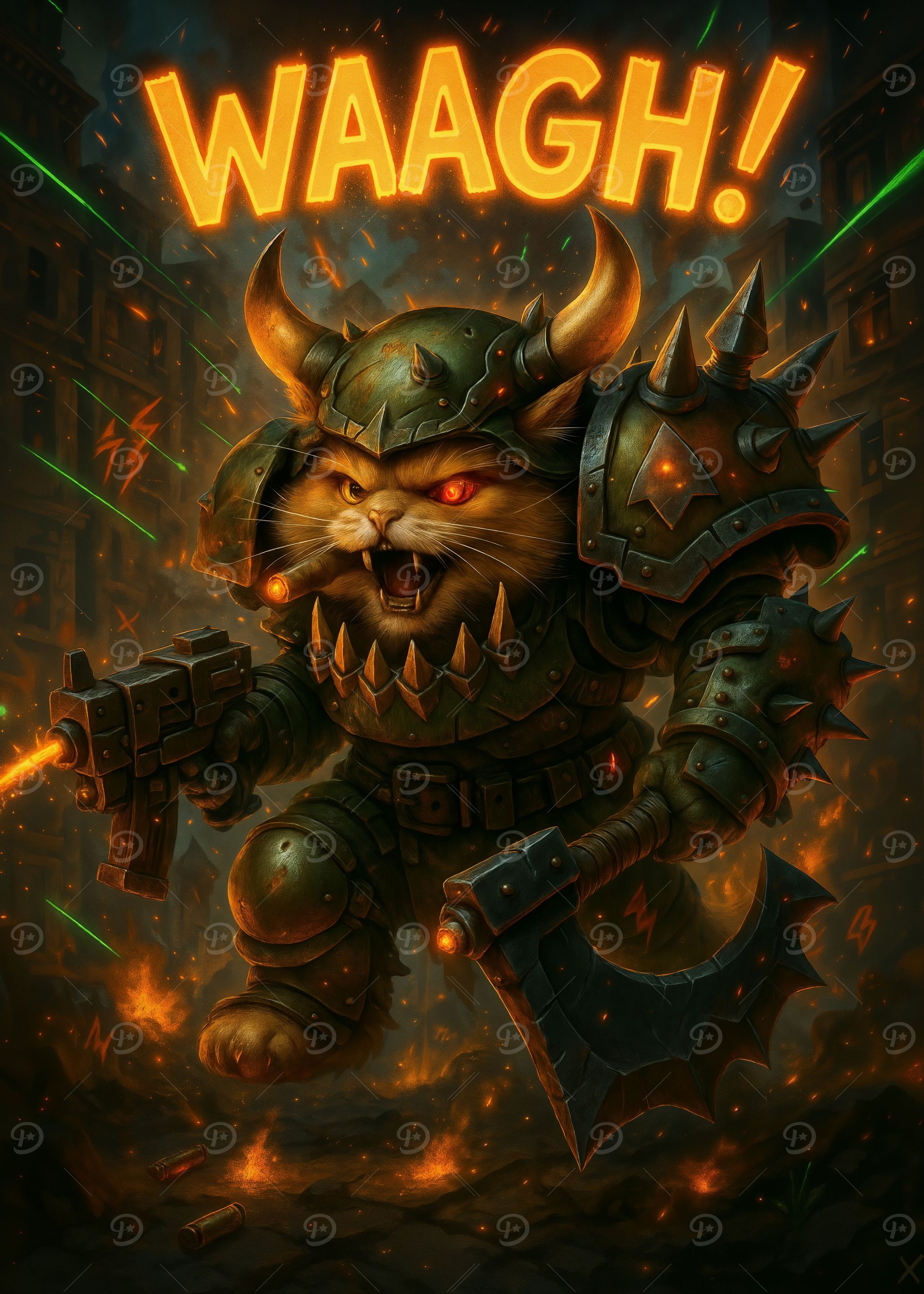 Fantasy Orange Warrior Cat Epic Battle Art