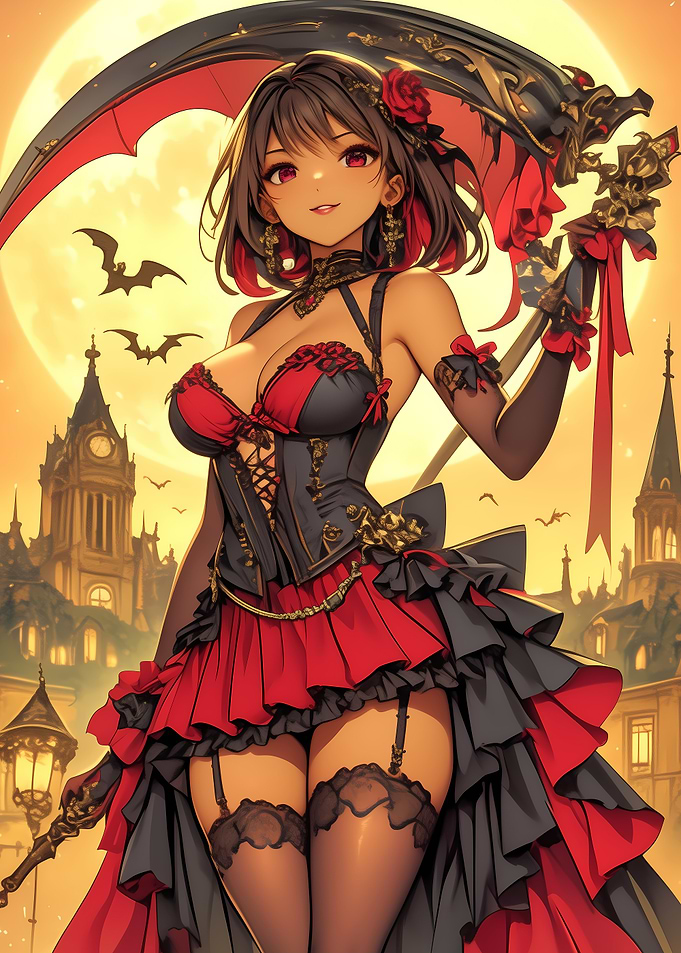 Anime Girl with Scythe in Halloween Town
