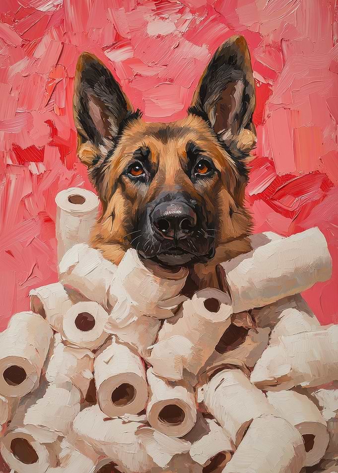 German Shepherd with Toilet Paper Painting | German Shepherd Toilet Paper Print