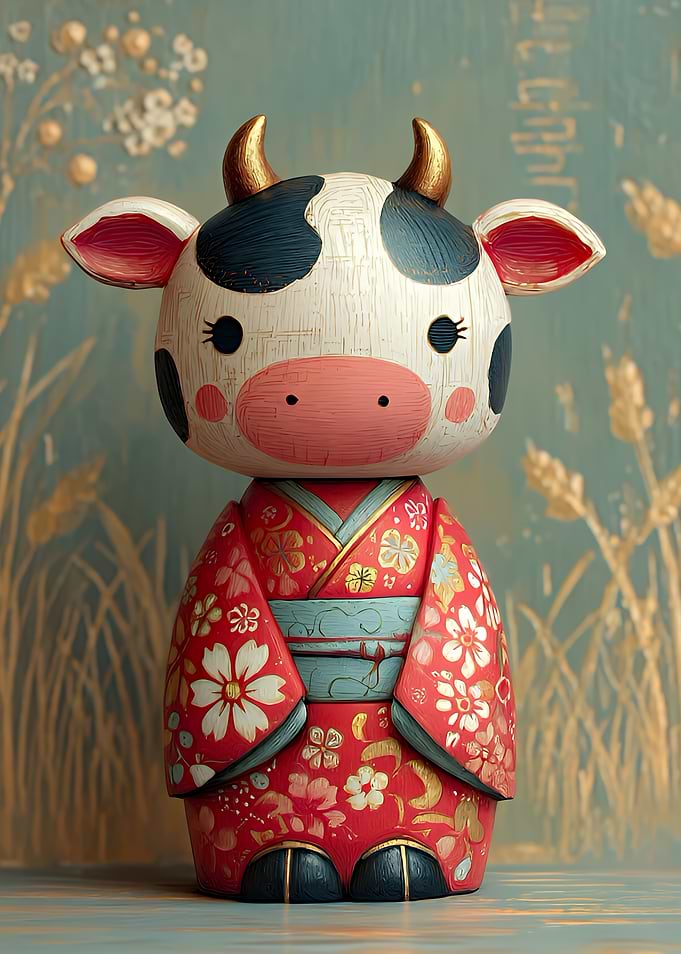 Cow in Kimono Figurine