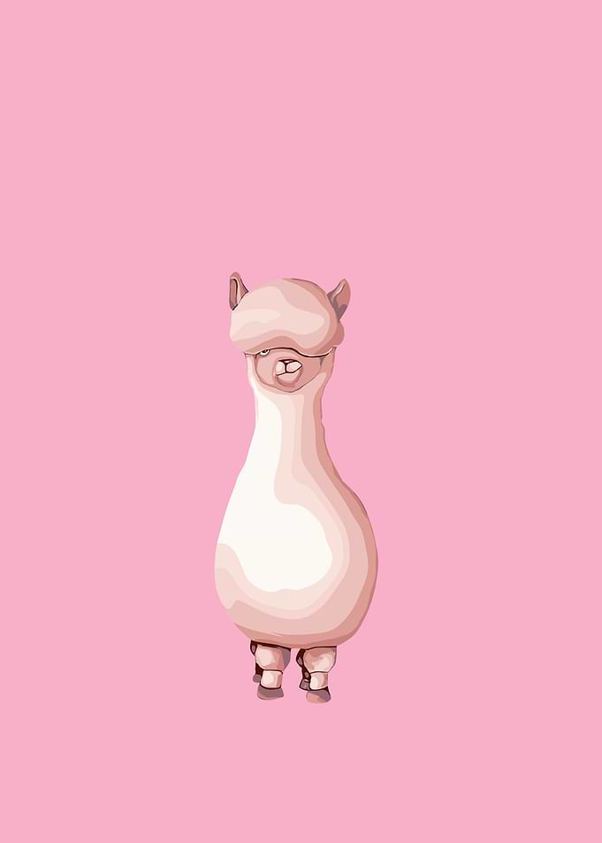Cute Alpaca on Pink Background