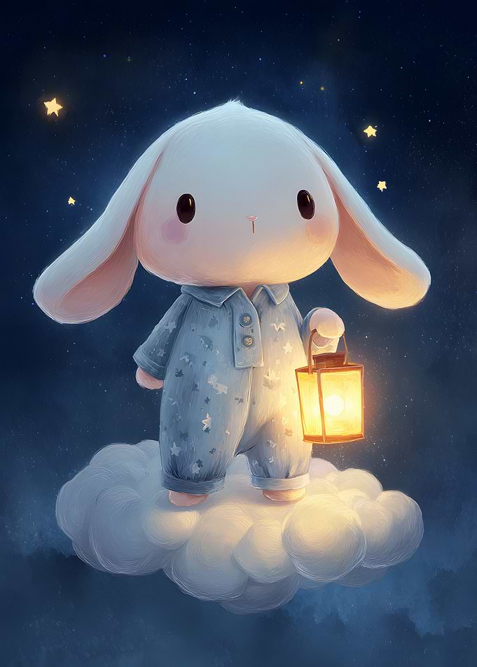 Cute Bunny on Cloud with Lantern